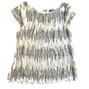 $695 ALICE + OLIVIA x Bergdorf Goodman Ivory Sequin Embellished Silk Top MED EUC